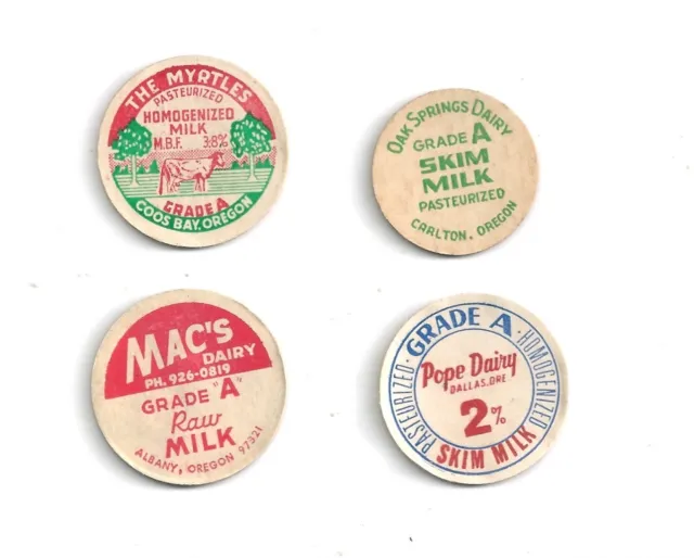 four different Oregon milk bottle caps. #7