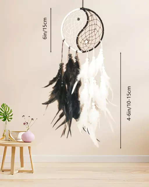 Wilkblck Dream Catcher Handmade Tai-Chi Dream Catcher Black Dream Catcher with F 2