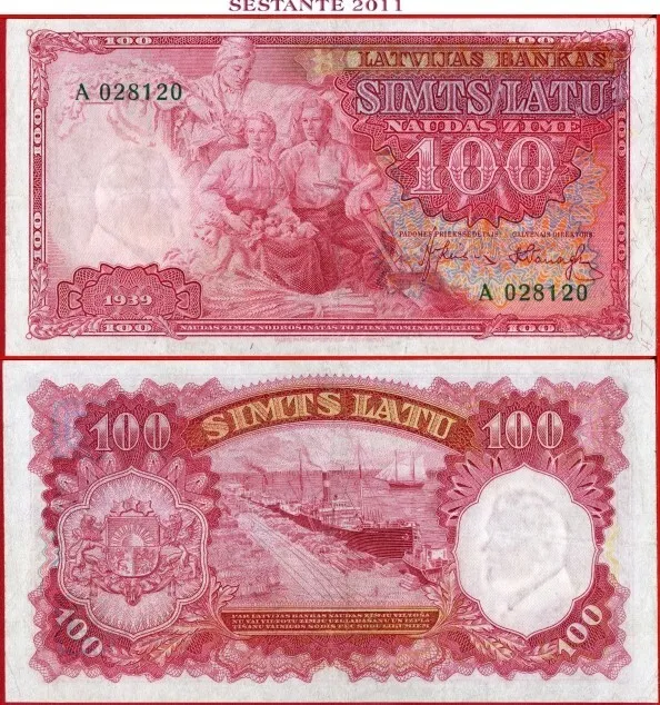 LATVIA 100 LATU 1939 Prefix A P 22 VF++/XF free shipping from 100$