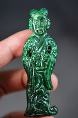 Exquisite Chinese Old Green Jade Hand Carved *Ancient people* Pendant/Statue Y50