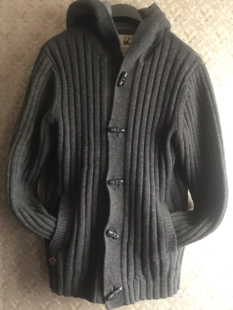 Felpa con cappuccio/cardigan Rocha calda 100% lana sherpa spesso grigio navy lavorato a maglia