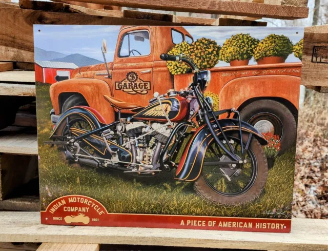 INDIAN MOTORCYCLE TIN SIGN PIECE OF AMERICAN HISTORY biker garage vintage chief