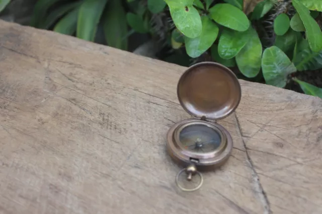 Compass Pocket Push  Vintage Sundial marina gift Button Brass Nautical Antique