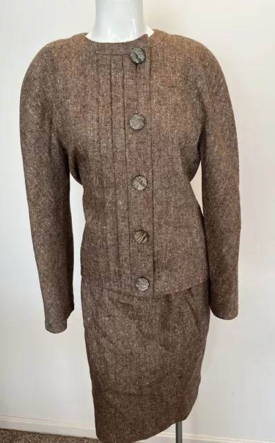 VINTAGE VALENTINO Italian Classic Wool Tweed 2 pc Skirt Suit Pristine MCM Retro