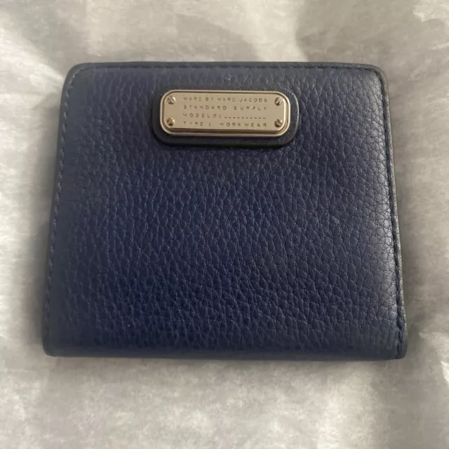 Marc By Marc Jacobs Bifold Blue Pebble Leather Purse Card Wallet 4x3.5”