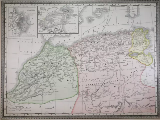 Authentic 1882 R McNally Atlas Map ~ MOROCCO - ALGERIA ~ FreeS&H   Inv#190