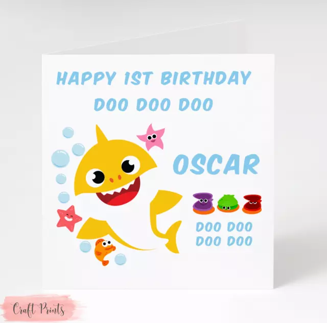 Baby Shark Doo Doo Personalised Birthday Card - Any Name & Age