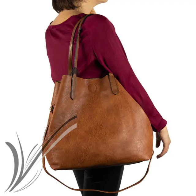 BORSA GRANDE DONNA color cuoio capiente shopping bag a spalla da lavoro  ufficio EUR 38,79 - PicClick IT