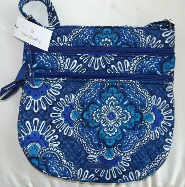 VERA BRADLEY Trio Triple Zip Hipster Crossbody Purse Navy Blue Tapestry - NWT