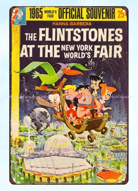 1965 The Flintstones at the New York Worlds Fair metal tin sign desk plaques