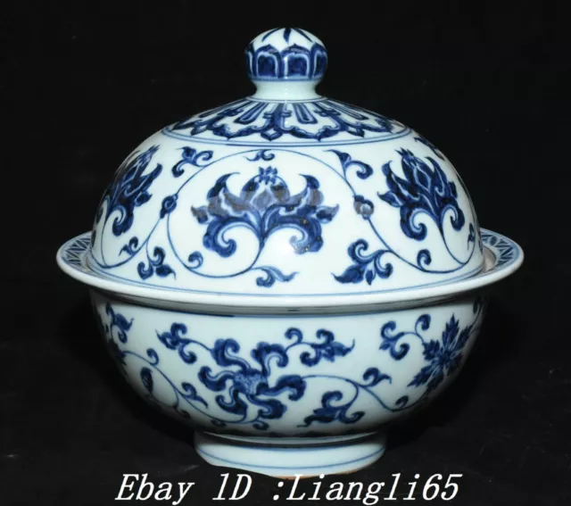 7.8''Ming Xuande markierte blaue weiße Blume Muster Container Deckel Schüssel