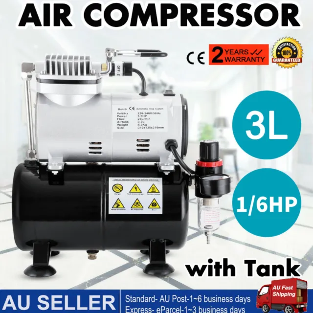 Airbrush Compressor Kit for Air Brush Spray Gun Nail Art 1/6HP W/ 3L Air Tank