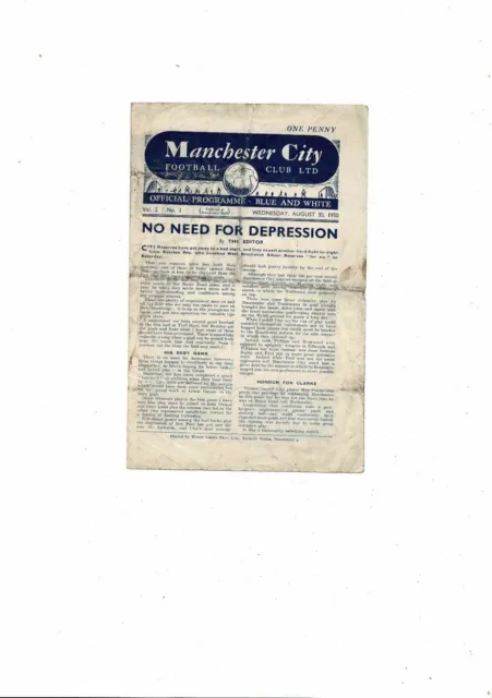 1950/51 Manchester City v Everton Central League Football Programme