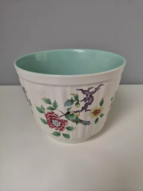 Vintage Planter Plant Pot James Kent Old Foley Floral  White/Turquoise Birds 