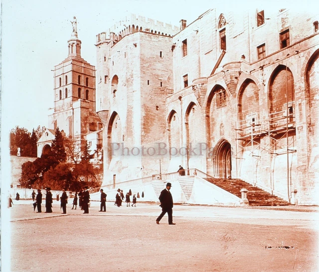 Avignon Palais des Papes c1930 Photo Plaque de verre Stereo Vintage V42n