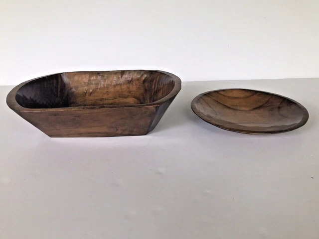Nice Lot of two Vintage Wooden Bowls Lacquered Glossy.  Signed "Maggie".