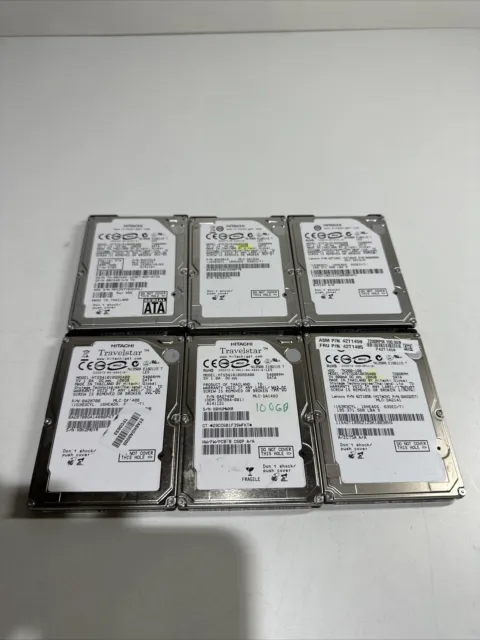 Hitachi Lot of Six 2.5" 100gb Laptop Hard Drives 0 Relocated Sectors Free Ship