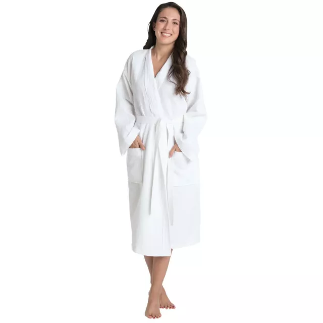 Bademantel XS/S weiß Saunamantel Morgenmantel Reisebademantel Unisex 115cm lang