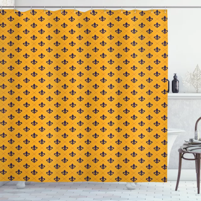 Fleur De Lis Shower Curtain Retro Checkered Print for Bathroom
