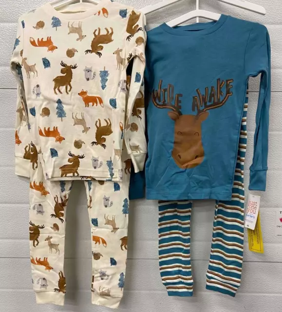 Carters Just One You Snug Fit Long Sleeve Pajamas 4T Moose Deer Fox Wide Awake