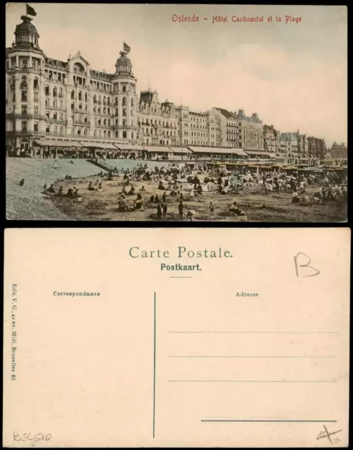 Postkaart Ostende Oostende Hôtel Continental et la Plage 1909
