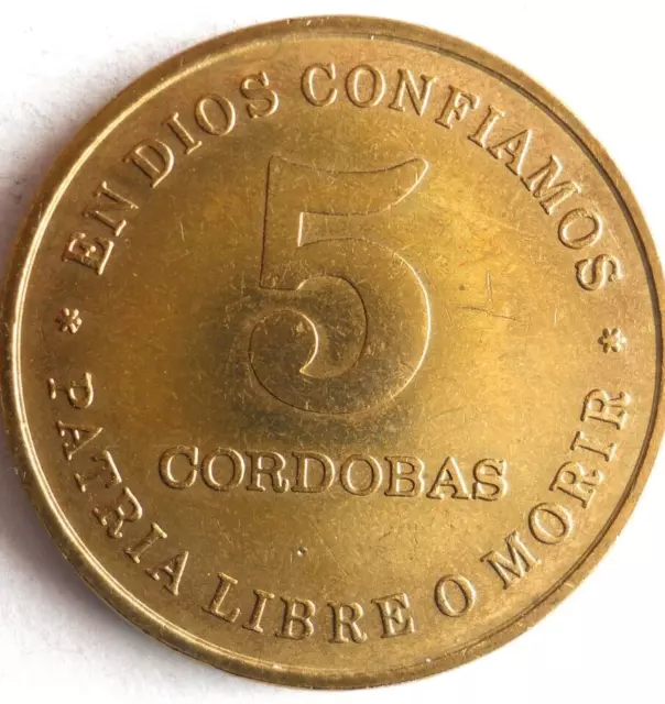 1987 NICARAGUA 5 CORDOBAS - Excellent Coin - FREE SHIP - Latin Bin #6