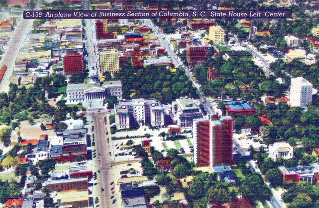 Columbia South Carolina Airplane View of Business Section State House Postcard