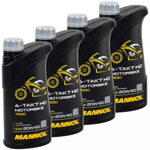 Motorrad Öl Motoröl Motorbike 4-Takt SAE 20W-50 MANNOL HD API SL 4 Liter Motor