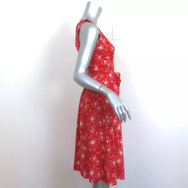 HVN Jordan Sleeveless Dress Red Firework Print Pleated Silk Size 0 3