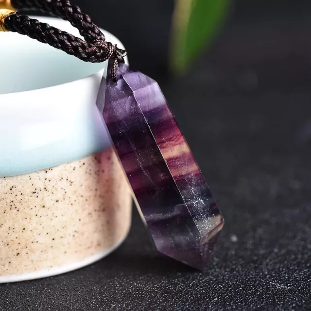 Natural Stone Crystal Gemstone Hexagon Pendant Necklace Double Point