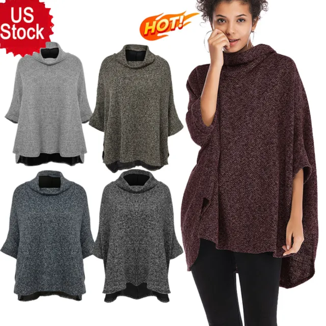 Women Cotton Shawl Coat Pullover Sweater Cardigan Poncho Batwing Warm Cape Cloak