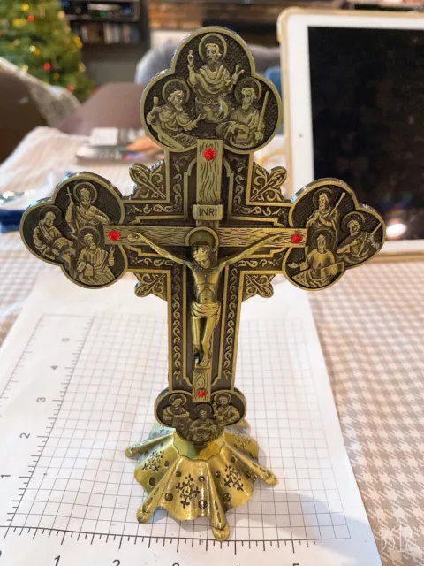 Antique Bronze INRI Catholic Religious Altar Standing Wall Crucifix Cross Church