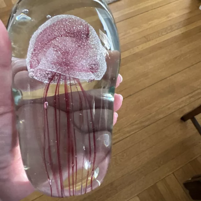 Beautiful Art Glass Large 6” Glass Jellyfish Paperweight Pink Vintage Heavy