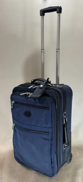 Kirkland Signature 22” Upright Carry On Expandable Wheeled Suitcase Navy Blue