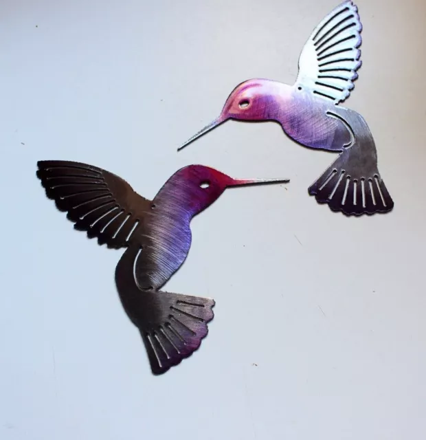 Hummingbird Pair (Left & Right) - Metal Wall Art - Fuchsia Tainted 6" x 6"