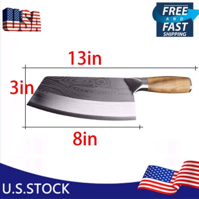 8in Kitchen Cleaver Knife Chopping Meat Butcher Stainless Steel Asian Chef Knife