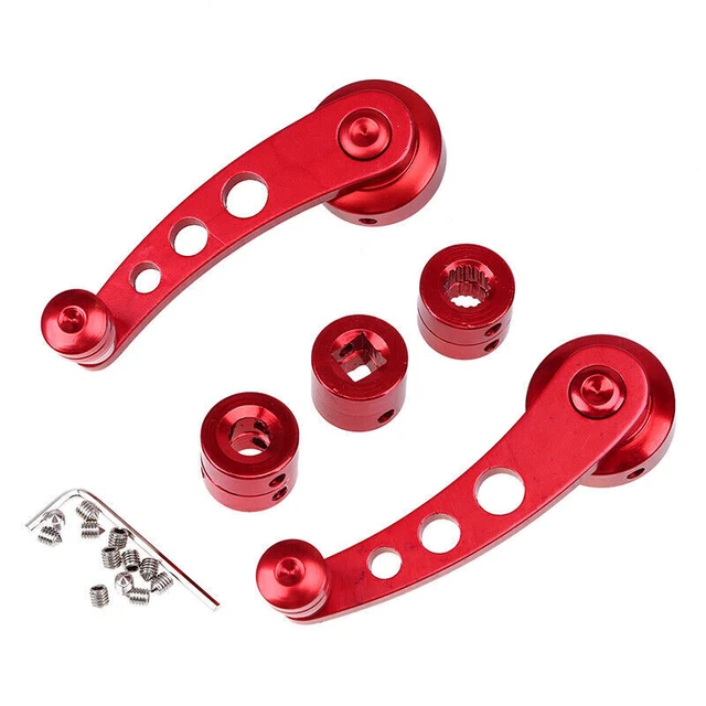Universal Red Aluminum Billet Car Manual Door Window Winder Crank Handle Pair