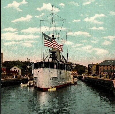 Cruiser Maryland in dock Navy Yard Charlestown, Massachusetts Bosselman postcard