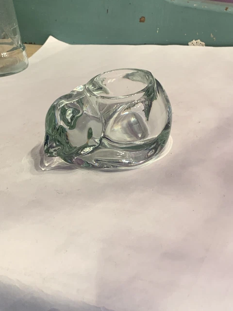 Vintage Heavy Glass Sleeping Cat Votive Candle Holder Art Glass Paper Weight