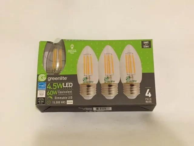 Greenlite 4.5W LED 60W Equivalent Chandelier Bulb Soft White dimmable LED 4-PACK