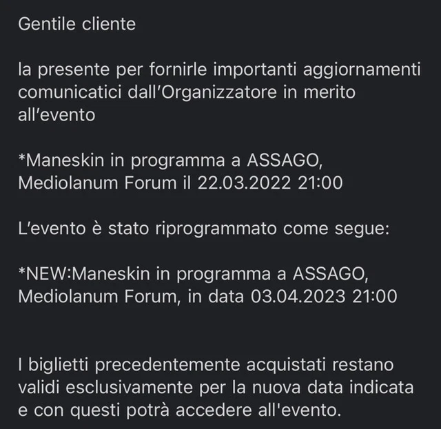 Biglietto concerto Maneskin 03/04/2023 ASSAGO SOLD OUT (NUOVA DATA) 2