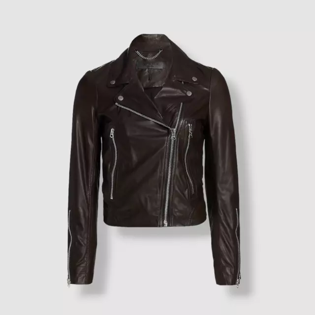 $995 Rag & Bone Women's Brown Mack Leather Moto Jacket Coat Size S