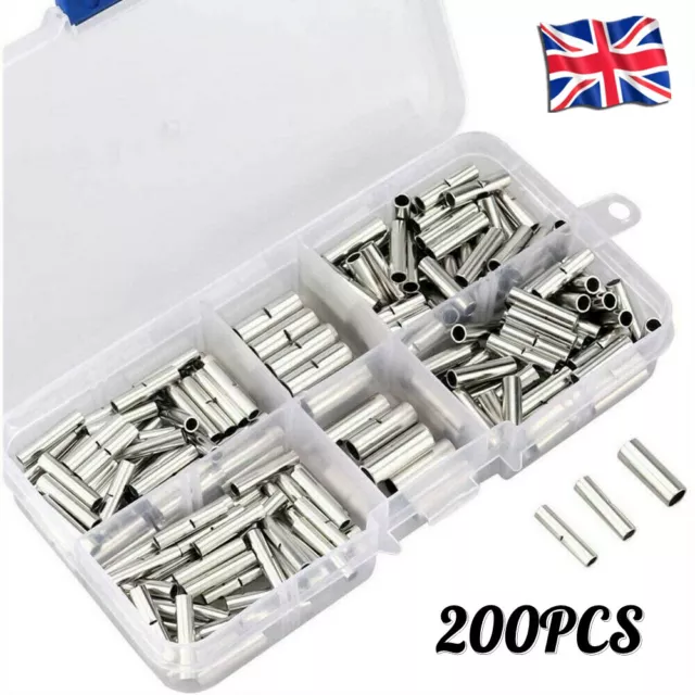 200PCS Copper Bare Wire Splice Terminals Uninsulated Ferrules Crimp Connectors