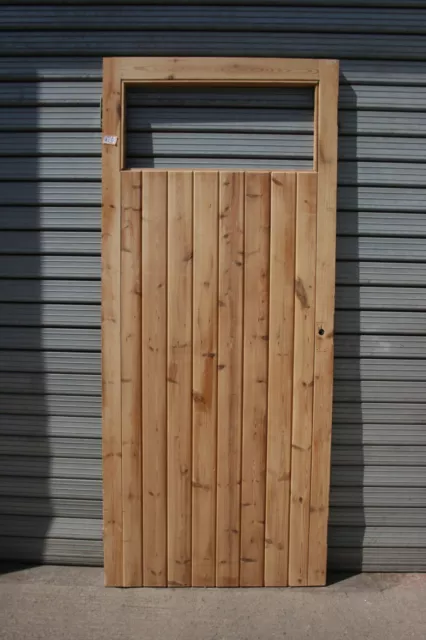 Reclaimed  Pine 73" x 31 3/4"  Part Glazed Ledge And Brace wooden Door ref 425A