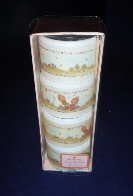Betsey Clark Napkin Rings Set of 4 Original Box Girls on Teeter Totter