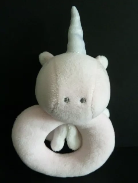 59. Doudou Hochet Mes Petits Cailloux Licorne Rose Blanc Corne Argente Neuf*
