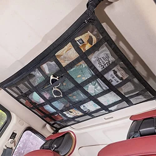 Filet de Rangement pour Toit Voiture, Voiture Organiseur Sac, Universel Maill...