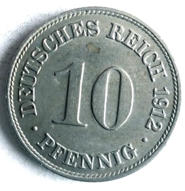 1912 D GERMAN EMPIRE 10 PFENNIG - Excellent Vintage Coin - german BIN #7