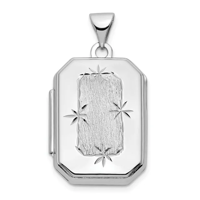 Real 14K White Gold Diamond-cut Brushed 20mm Rectangular Locket; Women & Men