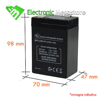SKB BATTERIA AL PIOMBO RICARICABILE SKB 6V 4Ah AMPERE PER LAMPADE BEGHELLI 38620408 